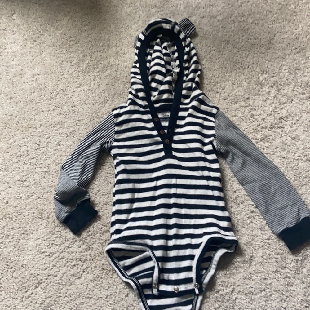 Long sleeve stripe onesie with hood
